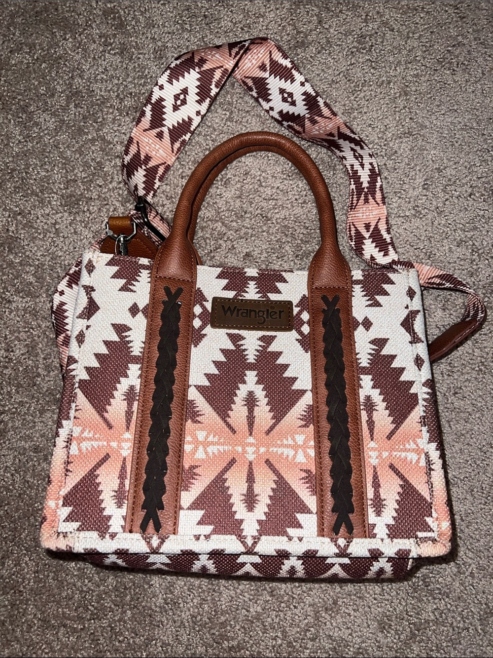 Wrangler Aztec Satchel in Pink, Brown and White